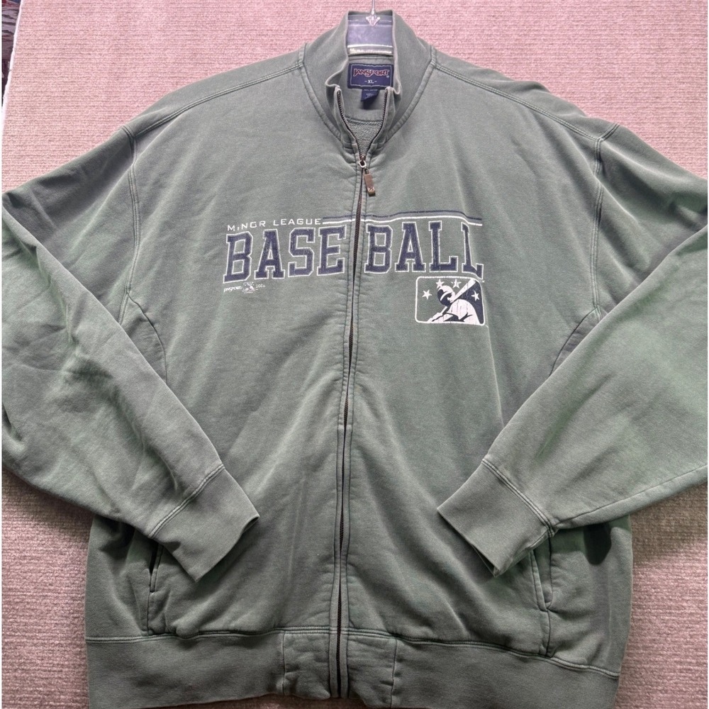 Jansport Zip Sweatshirt Mens XL Green Good Minor League Baseball Graphic